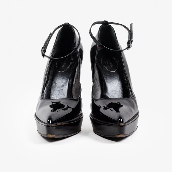 Prada Black Patent Leather Ankle Strap Platform Pumps - Picture 2 of 9